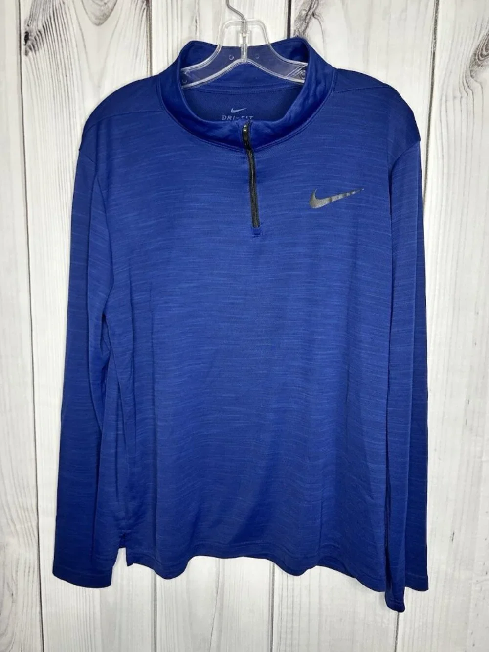 Nike Dri-Fit Men's Blue Sz L 1/4 Zip Mock Neck Pullover Long Sleeve Athletic